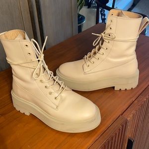 Cream leather boots
